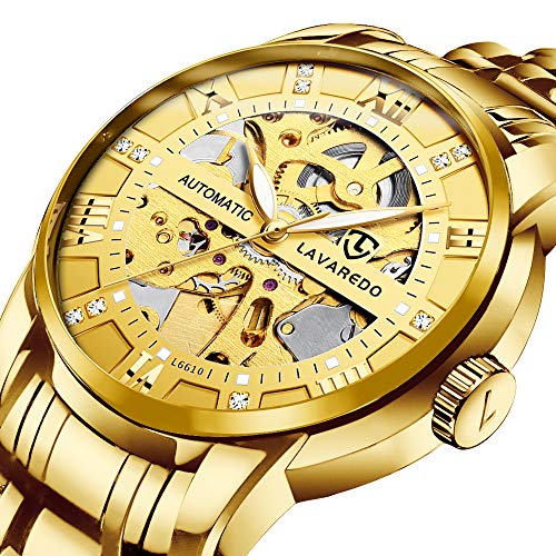 腕時計, メンズ腕時計 機械式 スケルトン シルバース テンレススチール 高級 防水 自動 自動巻き ルミナス ダイヤモンド ローマ数字 ダイヤル 時計ゴールドブルー